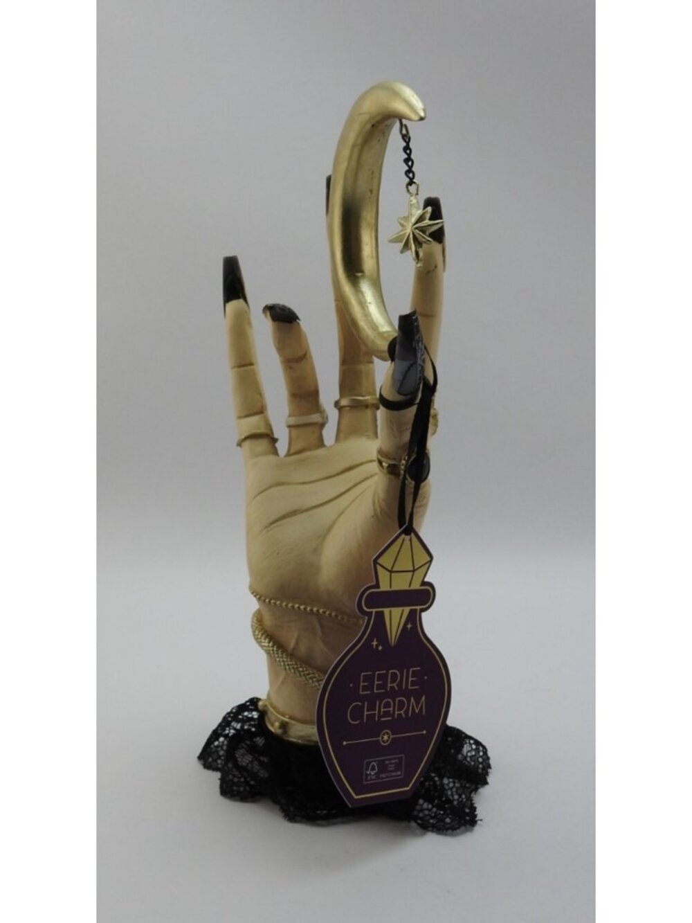 New Eerie Charm Witch Hand Crescent Moon Halloween Decor 10" Gothic Figure - Picture 5 of 9